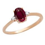0.75 Carat (ctw) 10K Rose Gold Oval Cut Ruby & Round White Diamond Ladies Bridal Promise Engagement Ring 3/4 CT