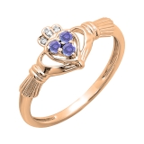 0.15 Carat (Ctw) 10k Yellow Gold Round Tanzanite & White Diamond Ladies Bridal Promise Irish Love And Friendship Band Claddagh Heart Shape Ring