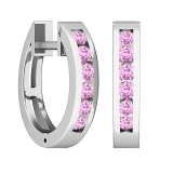 0.36 Carat (ctw) 18k White Gold Round Pink Sapphire Ladies Huggie Hoop Earrings 1/3 CT