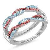 0.50 Carat (ctw) 14K White Gold Round Ruby & Blue Topaz Ladies Swirl Style Anniversary Wedding Band Guard Double Ring 1/2 CT