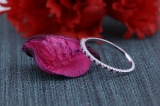 0.10 Carat (ctw) 10K White Gold Round Ruby & White Diamond Ladies Dainty Anniversary Wedding Band Stackable Ring 1/10 CT