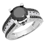 5.00 Carat (ctw) 14K White Gold Round Black & White Diamond Ladies Vintage Style Solitaire With Accents Bridal Engagement Ring 5 CT