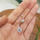 3.70 Carat (ctw) 10K White Gold Round Cut Aquamarine & White Diamond Ladies Halo Style Dangling Drop Earrings