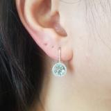 3.70 Carat (ctw) 18K White Gold Round Cut Aquamarine & White Diamond Ladies Halo Style Dangling Drop Earrings