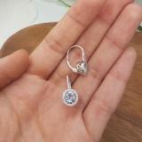 3.70 Carat (ctw) 18K White Gold Round Cut Aquamarine & White Diamond Ladies Halo Style Dangling Drop Earrings