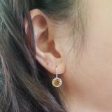 3.70 Carat (ctw) 10K White Gold Round Cut Citrine & White Diamond Ladies Halo Style Dangling Drop Earrings