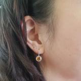 3.70 Carat (ctw) 10K White Gold Round Cut Citrine & White Diamond Ladies Halo Style Dangling Drop Earrings