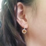 3.70 Carat (ctw) 10K White Gold Round Cut Citrine & White Diamond Ladies Halo Style Dangling Drop Earrings