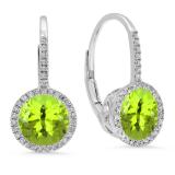 3.70 Carat (ctw) 14K White Gold Round Cut Peridot & White Diamond Ladies Halo Style Dangling Drop Earrings