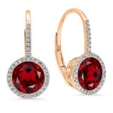 3.70 Carat (ctw) 10K Rose Gold Round Cut Garnet & White Diamond Ladies Halo Style Dangling Drop Earrings