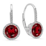 3.70 Carat (ctw) 10K White Gold Round Cut Garnet & White Diamond Ladies Halo Style Dangling Drop Earrings