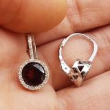 3.70 Carat (ctw) 10K White Gold Round Cut Garnet & White Diamond Ladies Halo Style Dangling Drop Earrings
