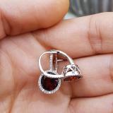 3.70 Carat (ctw) 10K White Gold Round Cut Garnet & White Diamond Ladies Halo Style Dangling Drop Earrings