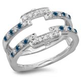 0.50 Carat (ctw) 14K White Gold Round Cut Blue & White Diamond Ladies Anniversary Wedding Band Enhancer Guard Double Ring 1/2 CT