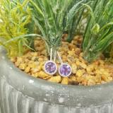 3.70 Carat (ctw) 10K White Gold Round Cut Amethyst & White Diamond Ladies Halo Style Dangling Drop Earrings