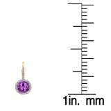 3.70 Carat (ctw) 10K Yellow Gold Round Cut Amethyst & White Diamond Ladies Halo Style Dangling Drop Earrings