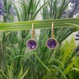 3.70 Carat (ctw) 10K Yellow Gold Round Cut Amethyst & White Diamond Ladies Halo Style Dangling Drop Earrings