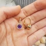 3.70 Carat (ctw) 10K Yellow Gold Round Cut Amethyst & White Diamond Ladies Halo Style Dangling Drop Earrings