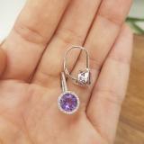 3.70 Carat (ctw) 18K White Gold Round Cut Amethyst & White Diamond Ladies Halo Style Dangling Drop Earrings