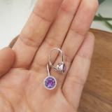 3.70 Carat (ctw) 18K White Gold Round Cut Amethyst & White Diamond Ladies Halo Style Dangling Drop Earrings