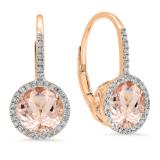 3.70 Carat (ctw) 14K Rose Gold Round Cut Morganite & White Diamond Ladies Halo Style Dangling Drop Earrings