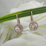 3.70 Carat (ctw) 14K Rose Gold Round Cut Morganite & White Diamond Ladies Halo Style Dangling Drop Earrings