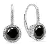 3.70 Carat (ctw) 10K White Gold Round Cut Black & White Diamond Ladies Halo Style Dangling Drop Earrings