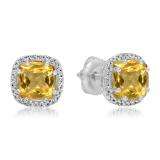 2.40 Carat (ctw) 10K White Gold Cushion Cut Citrine & Round Cut White Diamond Ladies Halo Style Stud Earrings