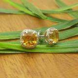 2.40 Carat (ctw) 10K White Gold Cushion Cut Citrine & Round Cut White Diamond Ladies Halo Style Stud Earrings