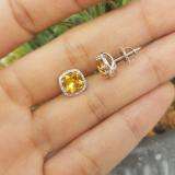2.40 Carat (ctw) 10K White Gold Cushion Cut Citrine & Round Cut White Diamond Ladies Halo Style Stud Earrings