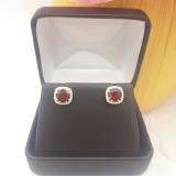 2.40 Carat (ctw) 10K White Gold Cushion Cut Garnet & Round Cut White Diamond Ladies Halo Style Stud Earrings