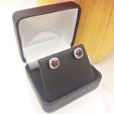 2.40 Carat (ctw) 10K White Gold Cushion Cut Garnet & Round Cut White Diamond Ladies Halo Style Stud Earrings
