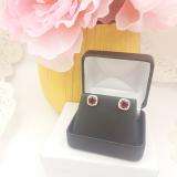 2.40 Carat (ctw) 10K White Gold Cushion Cut Garnet & Round Cut White Diamond Ladies Halo Style Stud Earrings
