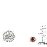 2.40 Carat (ctw) 10K Yellow Gold Cushion Cut Garnet & Round Cut White Diamond Ladies Halo Style Stud Earrings