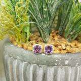 2.40 Carat (ctw) 10K Rose Gold Cushion Cut Amethyst & Round Cut White Diamond Ladies Halo Style Stud Earrings