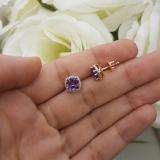 2.40 Carat (ctw) 10K Rose Gold Cushion Cut Amethyst & Round Cut White Diamond Ladies Halo Style Stud Earrings