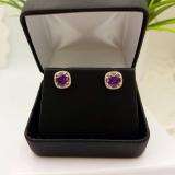 2.40 Carat (ctw) 10K Yellow Gold Cushion Cut Amethyst & Round Cut White Diamond Ladies Halo Style Stud Earrings