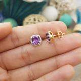 2.40 Carat (ctw) 10K Yellow Gold Cushion Cut Amethyst & Round Cut White Diamond Ladies Halo Style Stud Earrings