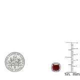 2.40 Carat (ctw) 10K White Gold Cushion Cut Ruby & Round Cut White Diamond Ladies Halo Style Stud Earrings