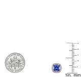 2.40 Carat (ctw) 10K White Gold Cushion Cut Tanzanite & Round Cut White Diamond Ladies Halo Style Stud Earrings