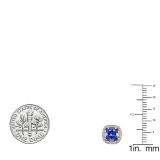 2.40 Carat (ctw) 14K Yellow Gold Cushion Cut Tanzanite & Round Cut White Diamond Ladies Halo Style Stud Earrings