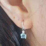 1.05 Carat (ctw) 14K White Gold Cushion Cut Aquamarine & Round Cut White Diamond Ladies Dangling Drop Earrings 1 CT