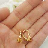 1.05 Carat (ctw) 10K Yellow Gold Cushion Cut Citrine & Round Cut White Diamond Ladies Dangling Drop Earrings 1 CT