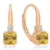 1.05 Carat (ctw) 14K Rose Gold Cushion Cut Citrine & Round Cut White Diamond Ladies Dangling Drop Earrings 1 CT