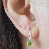 1.05 Carat (ctw) 10K White Gold Cushion Cut Peridot & Round Cut White Diamond Ladies Dangling Drop Earrings 1 CT