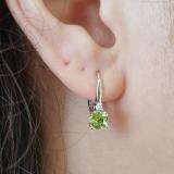 1.05 Carat (ctw) 10K White Gold Cushion Cut Peridot & Round Cut White Diamond Ladies Dangling Drop Earrings 1 CT