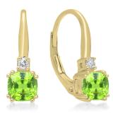 1.05 Carat (ctw) 10K Yellow Gold Cushion Cut Peridot & Round Cut White Diamond Ladies Dangling Drop Earrings 1 CT