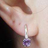 1.05 Carat (ctw) 14K White Gold Cushion Cut Amethyst & Round Cut White Diamond Ladies Dangling Drop Earrings 1 CT