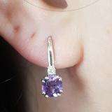 1.05 Carat (ctw) 14K White Gold Cushion Cut Amethyst & Round Cut White Diamond Ladies Dangling Drop Earrings 1 CT