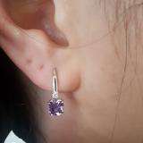 1.05 Carat (ctw) 14K White Gold Cushion Cut Amethyst & Round Cut White Diamond Ladies Dangling Drop Earrings 1 CT